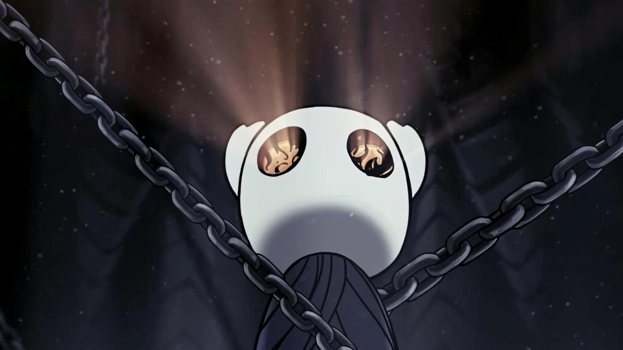 Illustration sombre de Hornet enchaînée dans Hollow Knight Silksong, symbolisant les choix narratifs, le destin du personnage et les différentes fins du jeu.