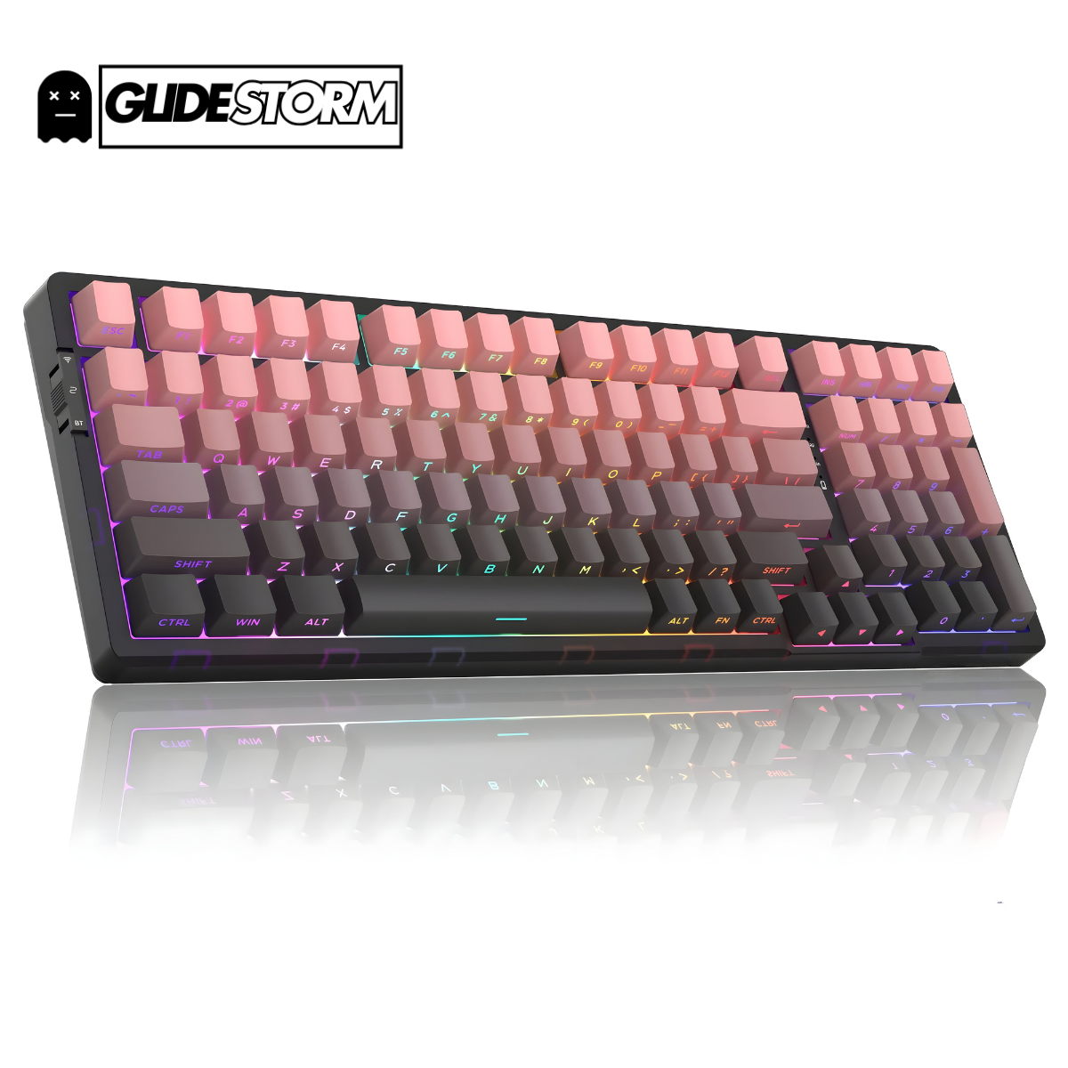 Clavier Mécanique 90% rétroéclairé RGB, touches roses et noires, design compact sans pavé numérique, idéal gaming et bureautique
