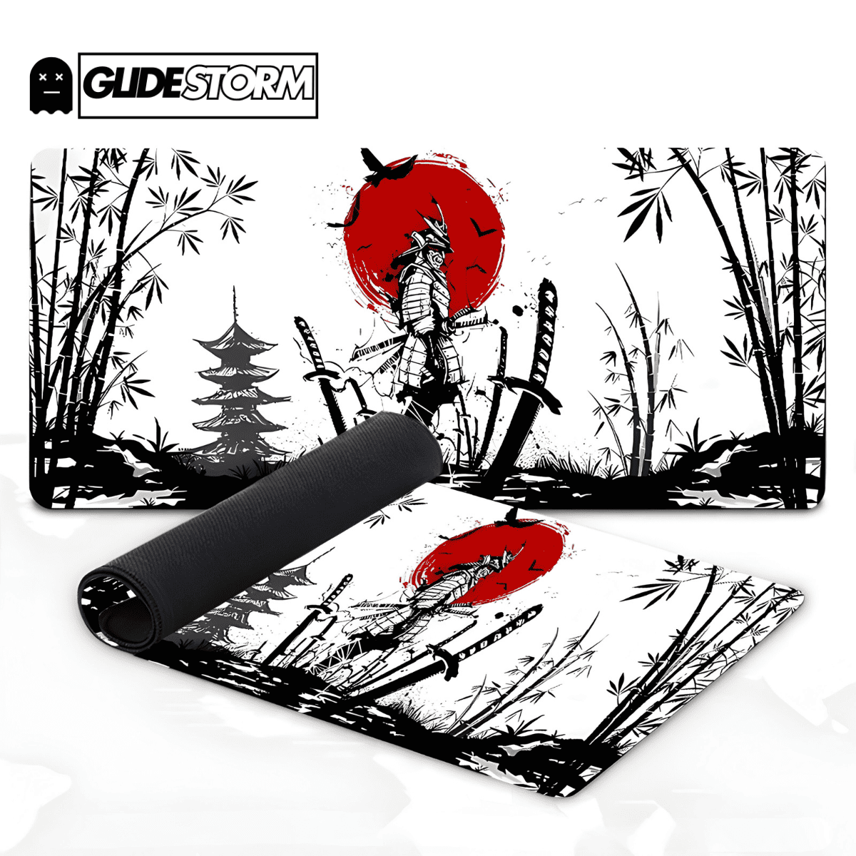 Tapis de souris Zetfar Gaming décor samouraï, soleil rouge et bambous, style japonais puissant idéal pour setup de joueur