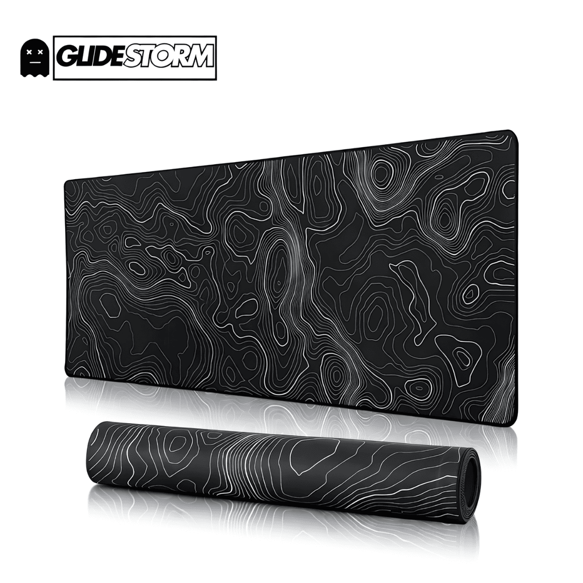 Tapis de souris 1000x500 Spectral avec motif topographique noir, design moderne et format XXL.