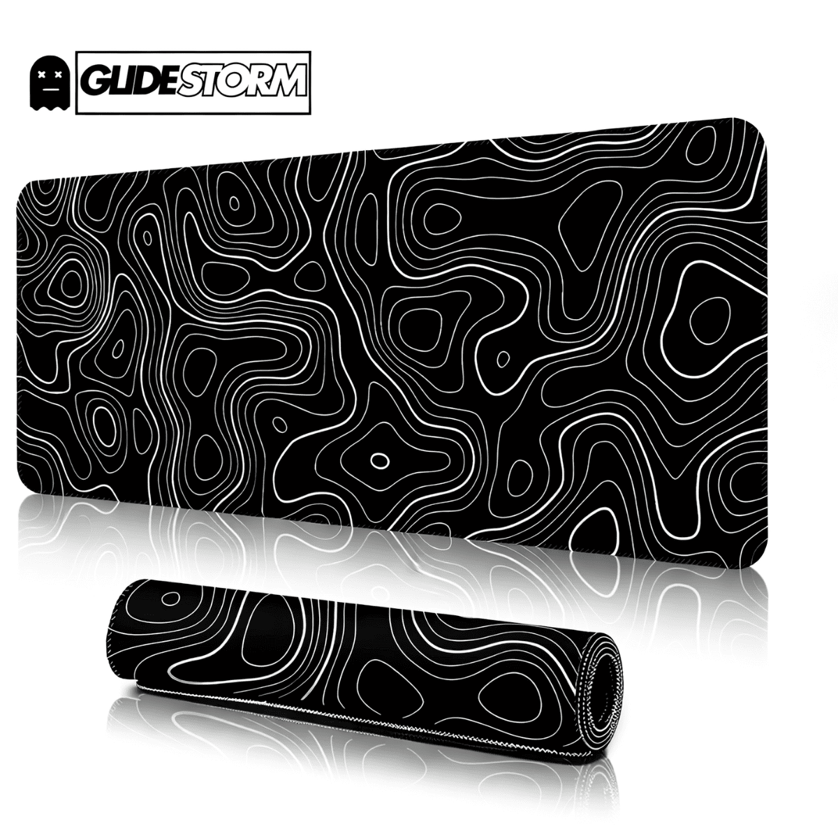 Tapis de souris HighGround CyberSleek avec motif topographique noir et blanc au design moderne et minimaliste.