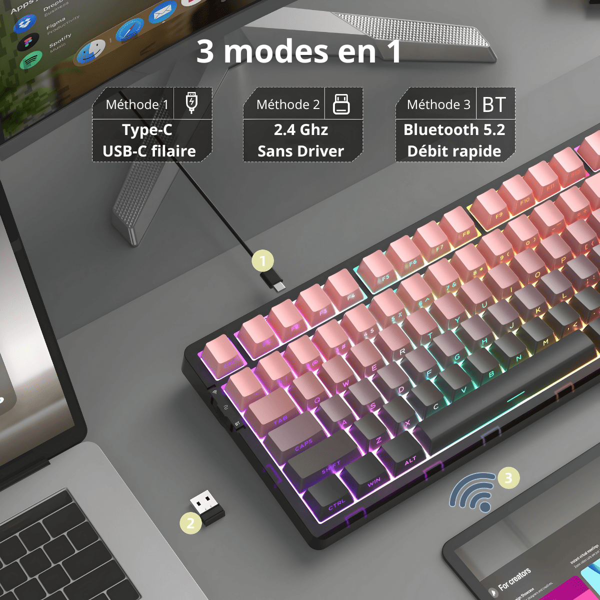 clavier mécanique Reaper Pro avec triple mode de connexion USB-C 2.4 Ghz et Bluetooth 5.2