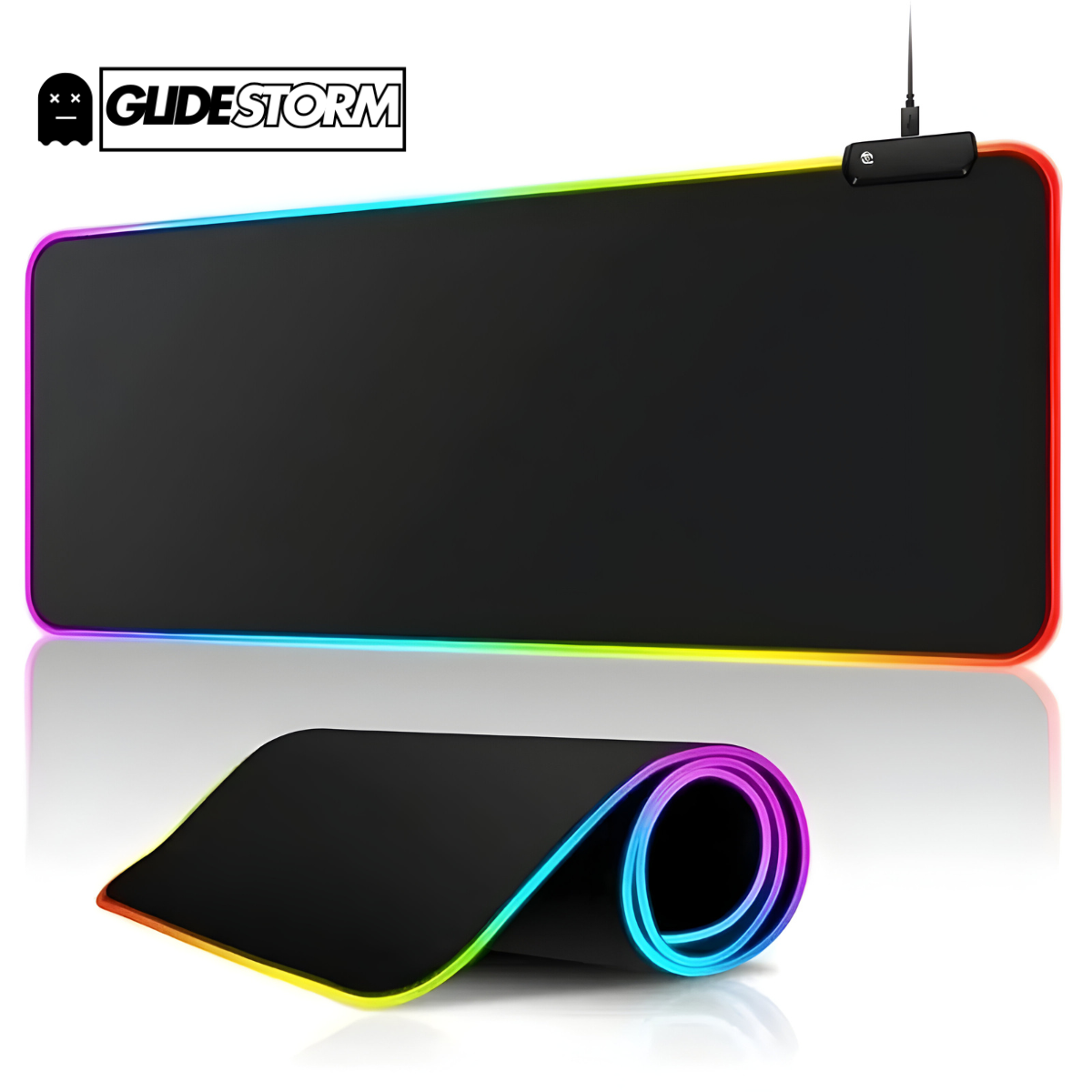 Tapis de souris RGB noir XXL avec éclairage LED multicolore, conçu pour offrir une surface fluide et précise aux joueurs lors de sessions gaming intensives