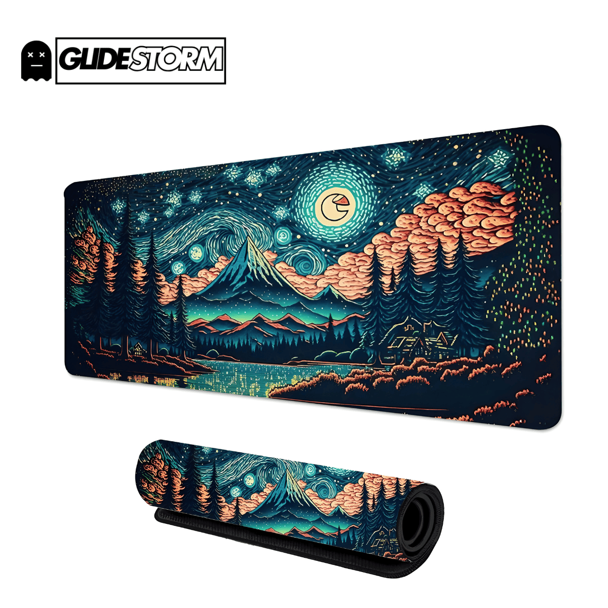 Tapis de souris Vague Gaming décor paysage nocturne montagne et ciel étoilé coloré, idéal pour créer une ambiance immersive gaming