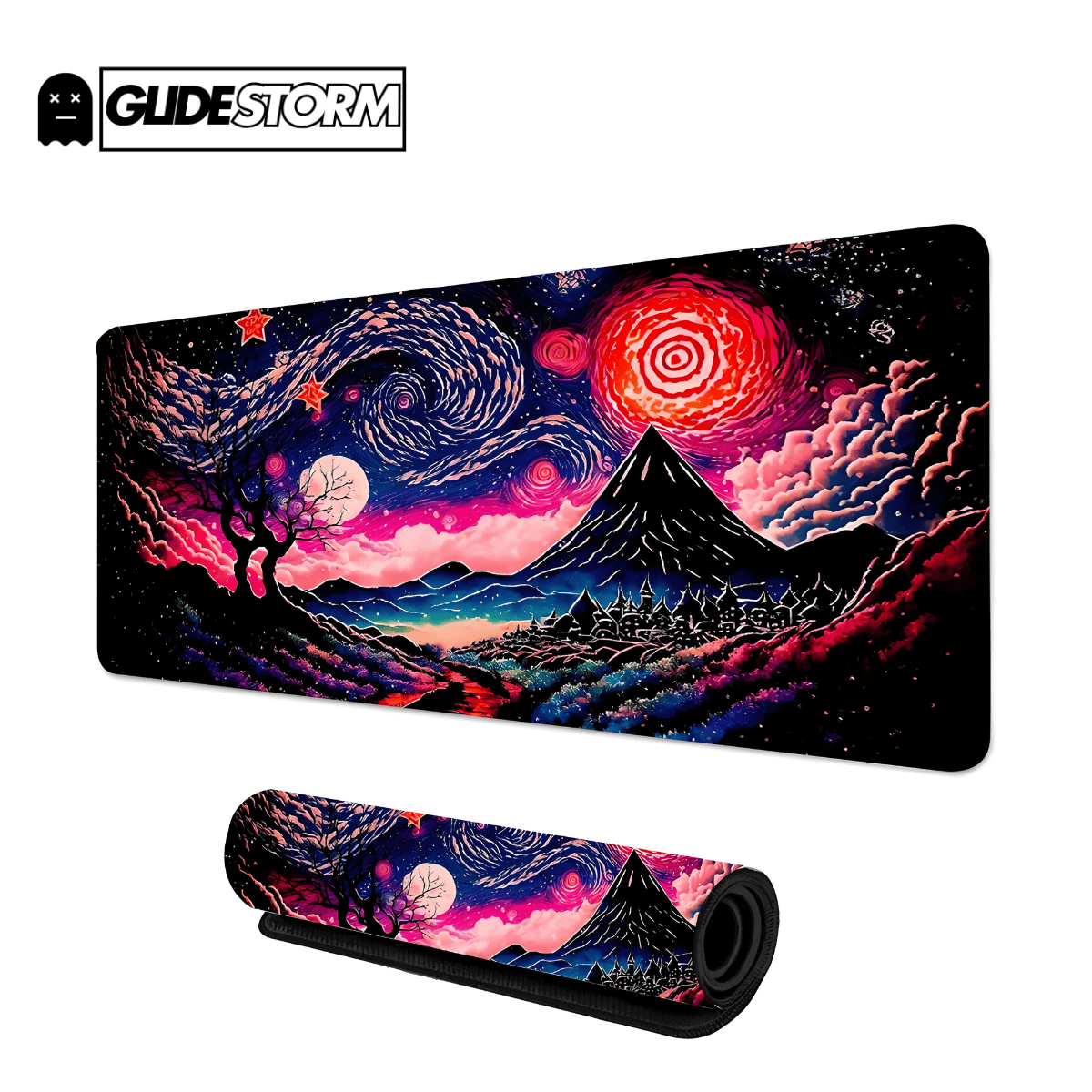 Tapis de souris Artisanal Gaming décor paysage fantastique multicolore style peinture, idéal pour espace créatif et sessions immersives