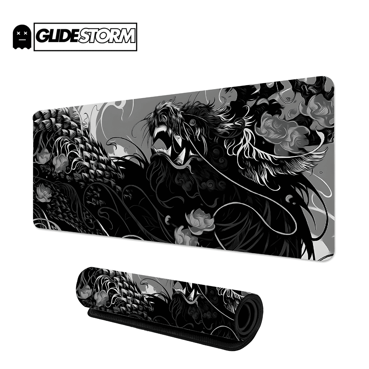 Tapis de souris Titanwolf Gaming décor de dragon féroce noir et gris aux détails dynamiques, idéal pour renforcer un espace gamer