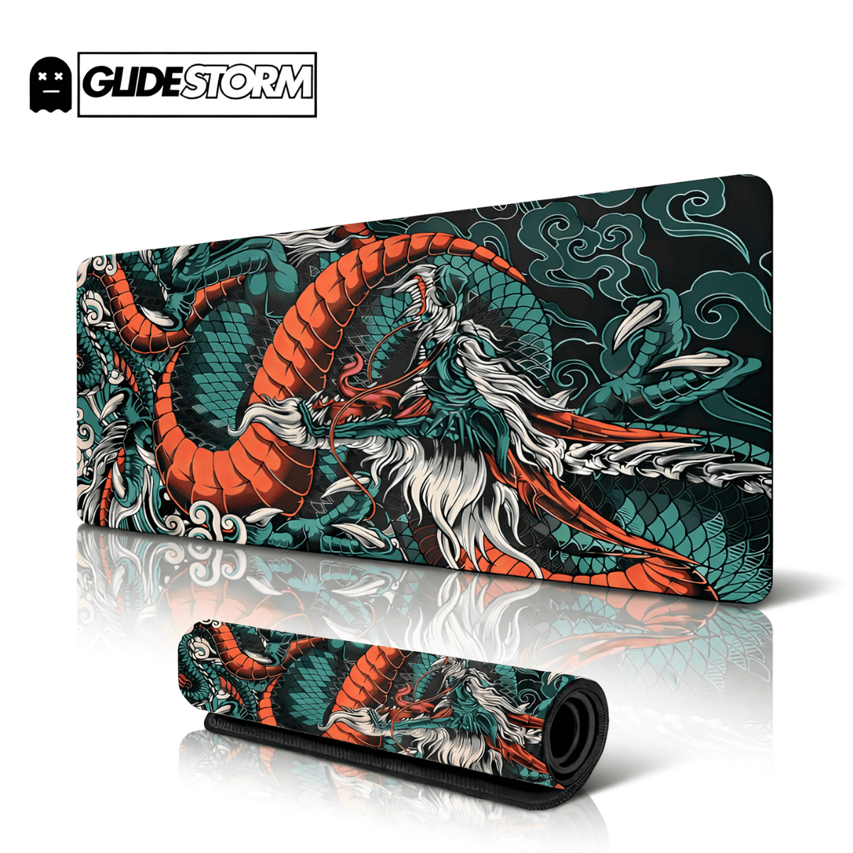 Tapis de souris kraken Raijin avec illustration japonaise fantasy, créature marine stylisée et motifs dynamiques