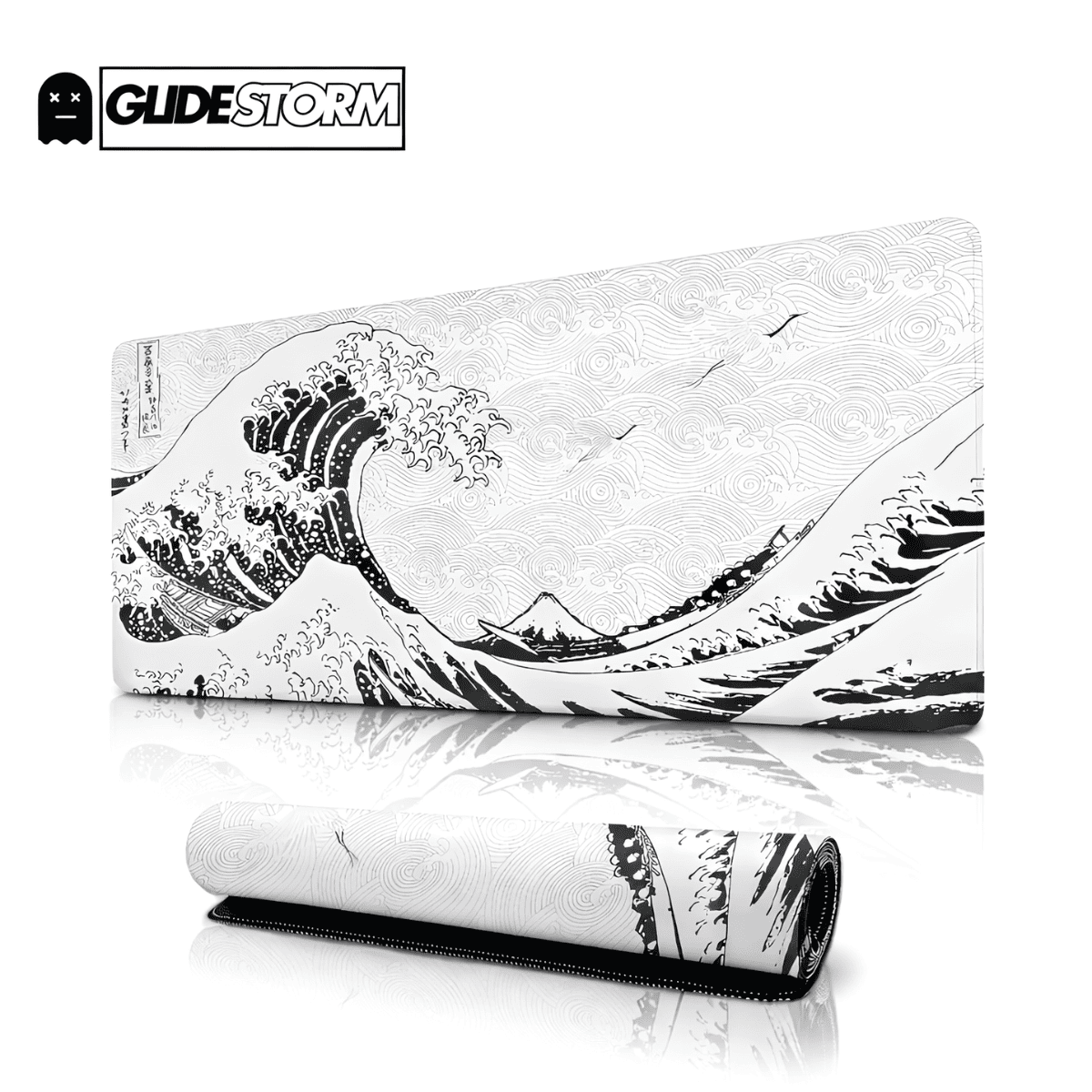 Tapis de souris Locus HyperEdge avec illustration noir et blanc inspirée de la vague japonaise, design artistique et épuré.