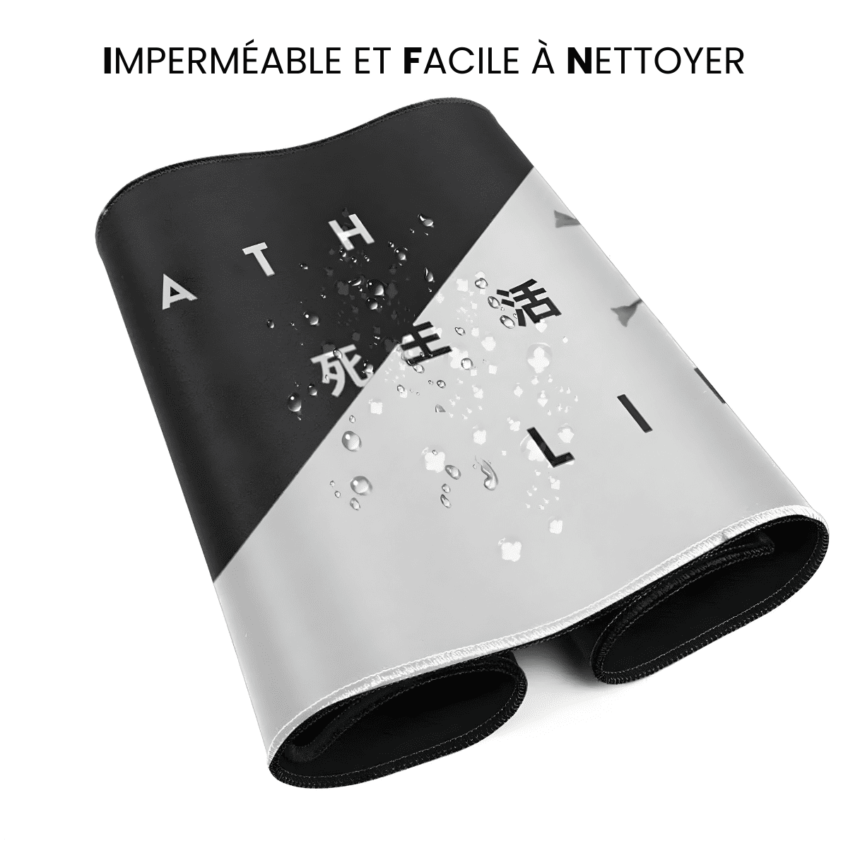 Tapis de souris noir et blanc DeathLife imperméable, surface facile à nettoyer avec protection contre les liquides.